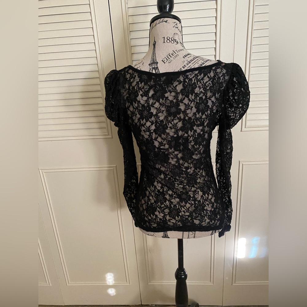 Twenty One sheer black lace long sleeve blouse - Picture 8 of 15